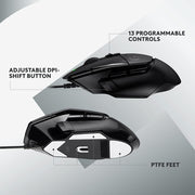 Logitech G502 X Wired Gaming Mouse - LIGHTFORCE hybrid optical-mechanical primary switches, HERO 25K gaming sensor, compatible with PC - macOS/Windows