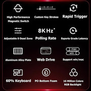 MADLIONS MAD 60 HE RGB 60% Wired Magnetic Switch Gaming Keyboard with Adjustable Actuation, 8K Hz Polling Rate, Rapid Trigger Mode, Hall Effect Switches, for PC/Mac