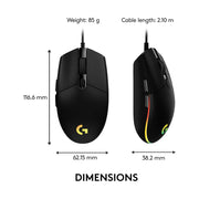 Logitech G203 Wired Gaming Mouse, 8,000 DPI, Rainbow Optical Effect LIGHTSYNC RGB, 6 Programmable Buttons, On-Board Memory, Screen Mapping, PC/Mac Computer and Laptop Compatible